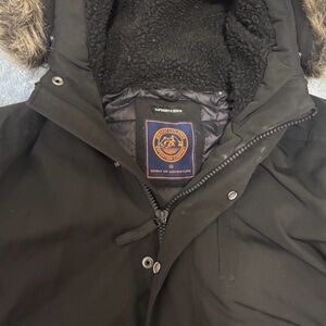 Superdry Black Puffer Jacket with Fur Hood